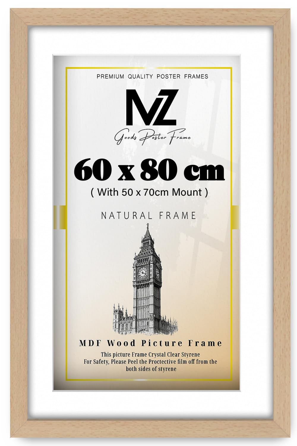 Mz Goods Beech | Mdf Decorative Poster Frame (60 X 80 Cm) With (27.55 X 19.68 Inch) White Mount Modern Wall Mount | 32" X 24" Certificate, Diploma, Photo, Artistic Frame [ ]