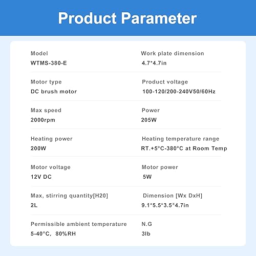 Miniatura 4 de Agitador magnético con placa caliente máx. 716 716.0 F, 2000 RPM agitador magnético con calor, agitador magnético con placa de agitación magnética