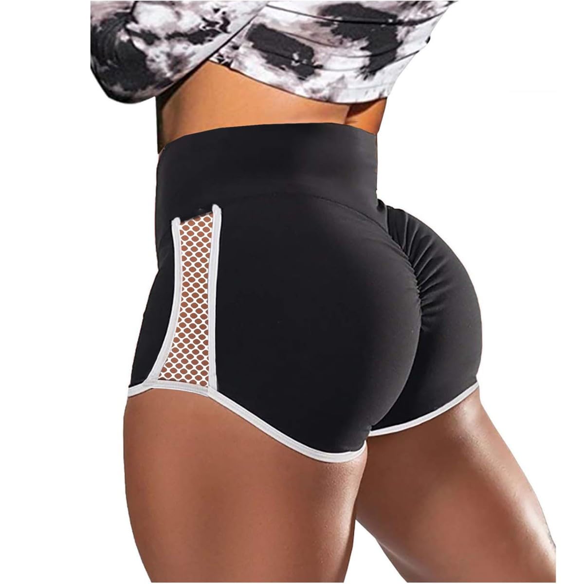 HESBITEUL Yoga Sexy Booty Shorts: High Waist 4-Way Stretch Mesh Panels Gym Running Compression