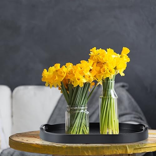 Miniatura 7 de MDLUU Bandeja de plástico para servir, bandeja otomana de 17.1 pulgadas de largo con asas recortadas, bandeja ovalada para mayordomo para desayuno