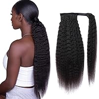 Vista 30 de Extensiones de Cola de Caballo de Cabello Humano Liso con Clip, 100% Cabello Brasileño Sin Procesar con Correa Mágica que se Envuelve Alrededor