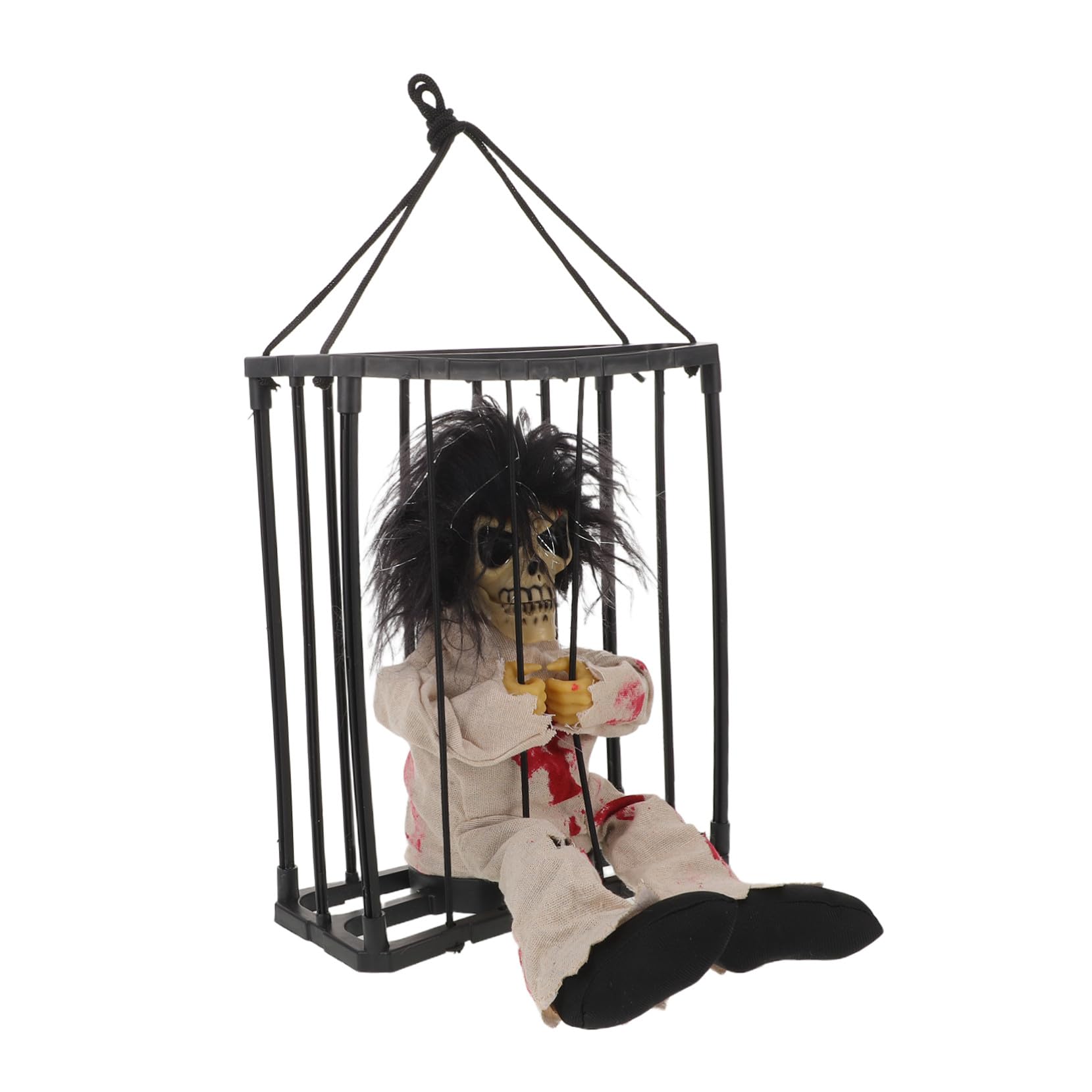 Lurrose Decorazione Halloween Gabbia Fantasma Animato con Occhi Luminosi e Stampa Leopardo Addobbo Spaventoso per Interni ed Esterni Decorazione Riutilizzabile per Feste e Casa