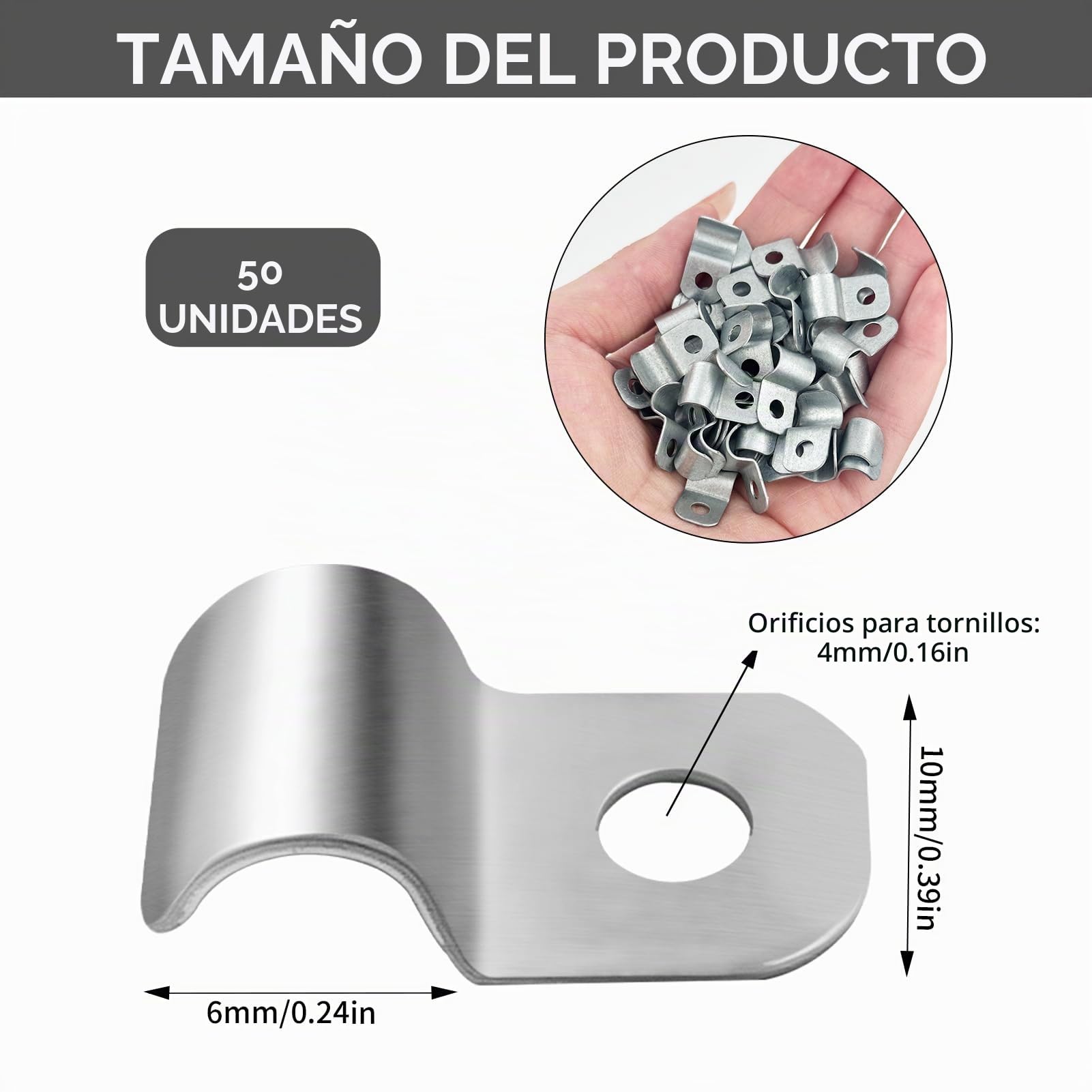50 Piezas Abrazadera para Tubos en U 4mm-6mm, Cable Clips de Acero Inoxidable, Grapas Sujeta Cables para Sistema de Fijación Cables y Tubos Pared