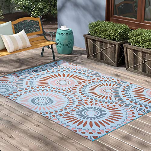 Reversible Outdoor/Indoor Plastic Straw Rugs Waterproof Portable Mat Easy to Clean Outdoor Patio Mat, Perfect for Garden, Patio, Picnic, Decking-?Blue,9x18Ft