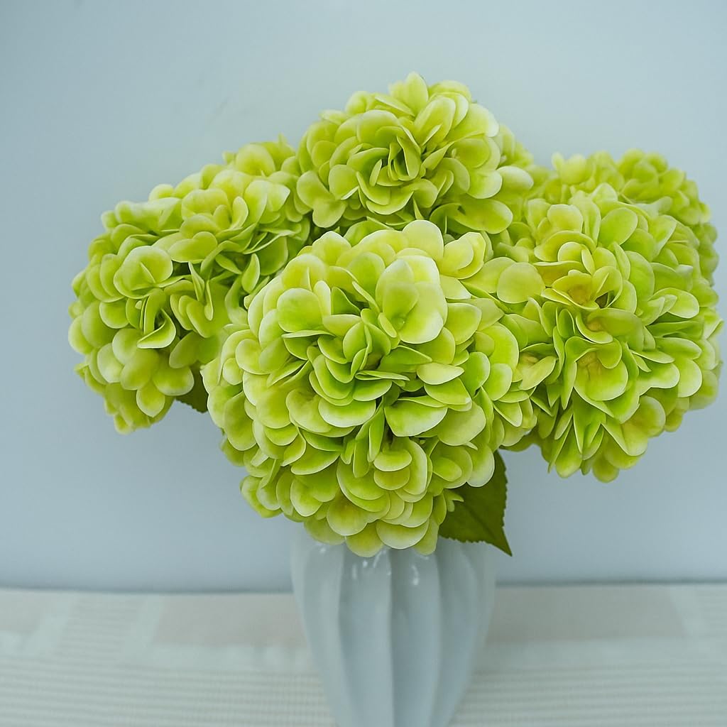 6pcs Artificial Hydrangea Flowers - Easy to Shape for Home Decor,Commercial Staging & DIY Crafts, Maintenance-Free Fake Flowers in Multiple Color Options, Flores Artificiales(Spring Green)