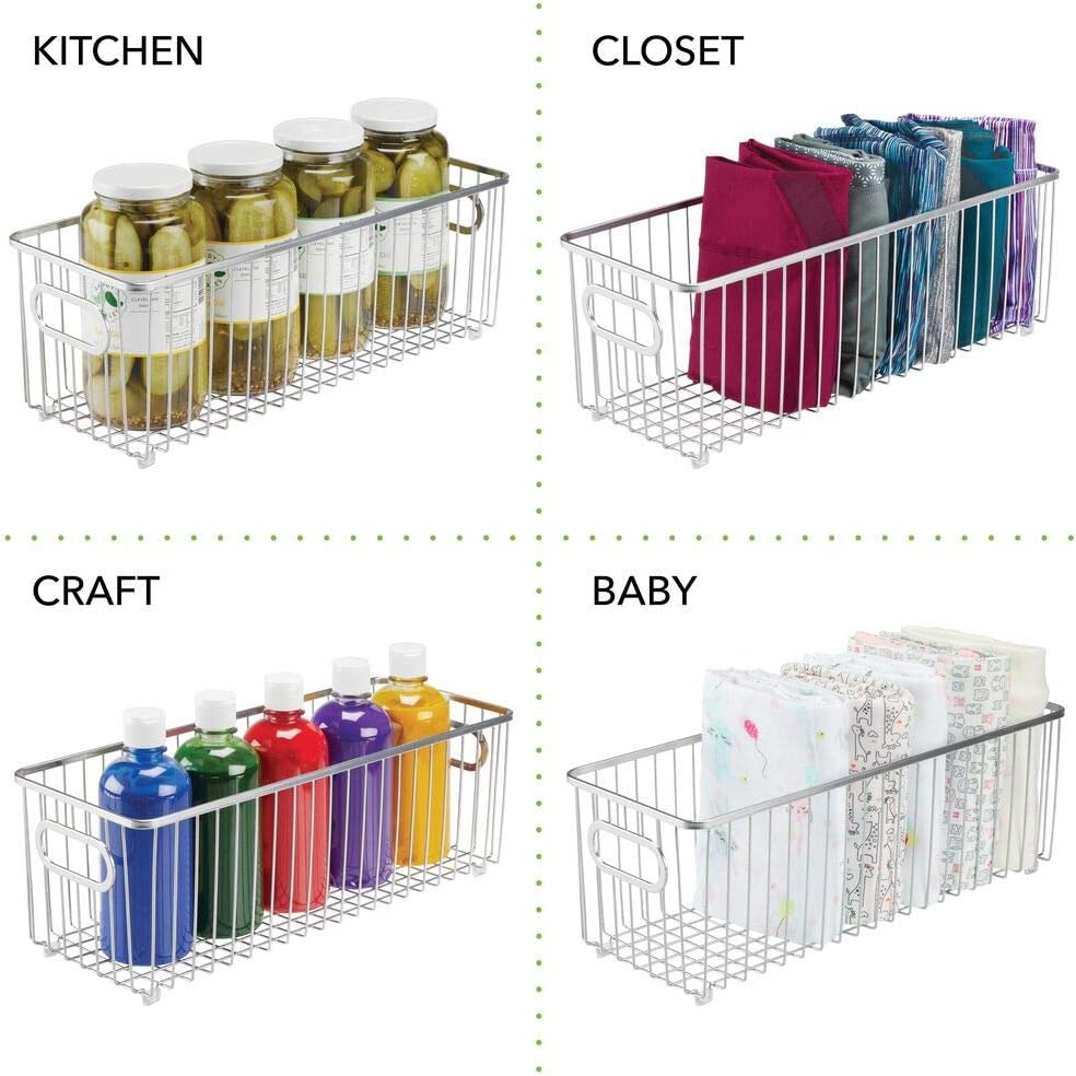 mDesign Storage Basket - Long Metal Wire Basket for Household Storage - Ideal Bedroom and Bathroom Organiser - Chrome - Image 4
