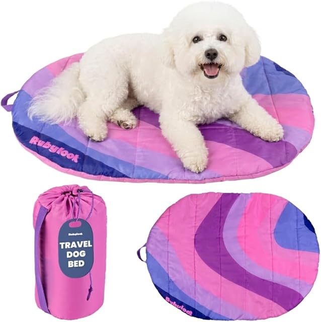 Lit de chien de voyage (30" x 22") – pliable & Packable pour le voyage, Voyage sur route, Camping – Léger, imperméable & Cozy avec Soft Padding – Compact, portable & Lavable en machine – Petites races: Rose