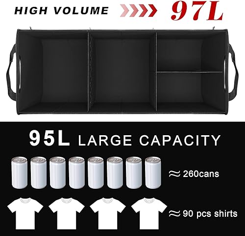 Miniatura 3 de Organizador de maletero de automóvil, organizador de carga plegable de gran capacidad con correas ajustables, asas reforzadas, caja de