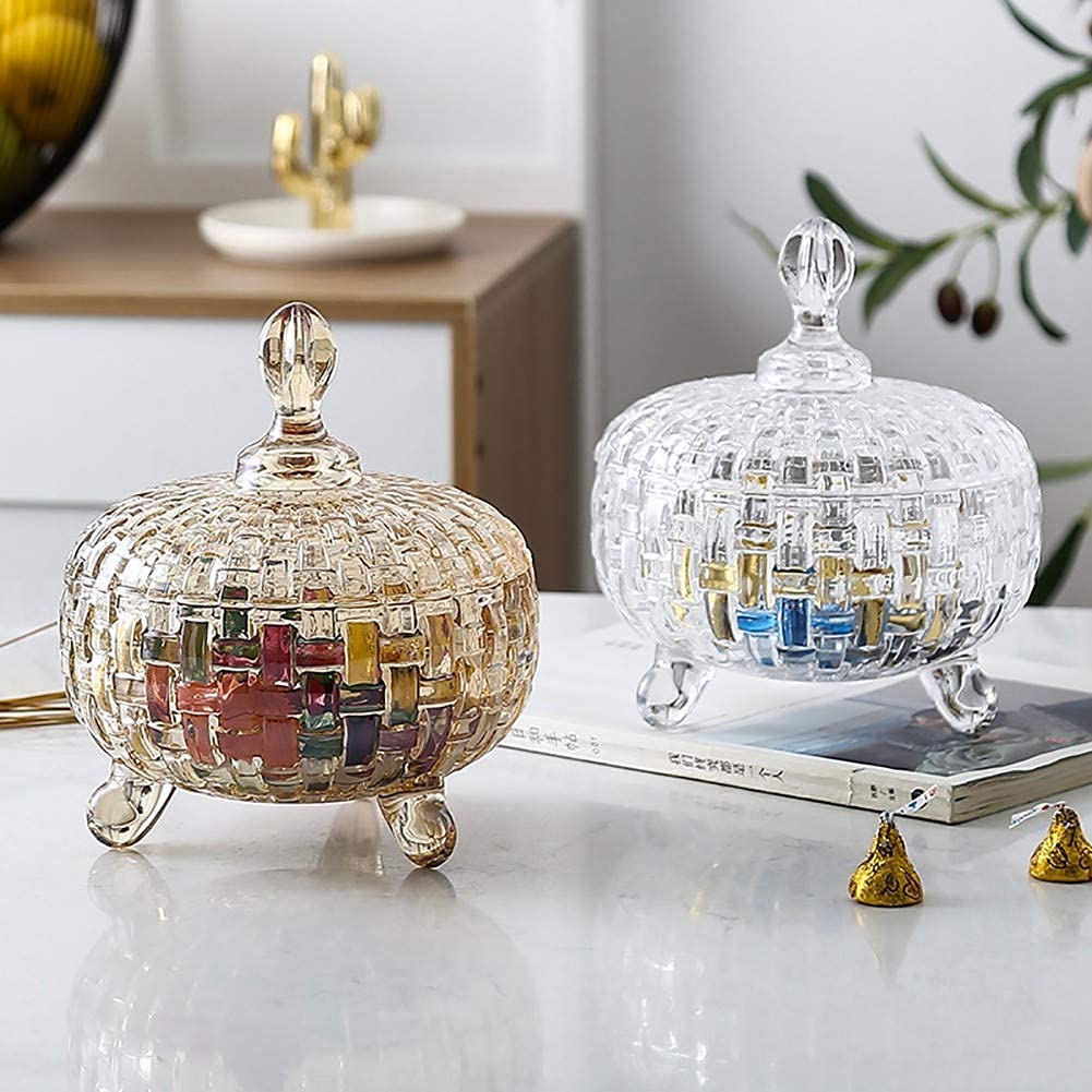 Bonbonglas aus Glas mit Kristallschliffdeckel – dekorative Aufbewahrung für Süßigkeiten, Schokolade, Nüsse, Kekse, Schmuck