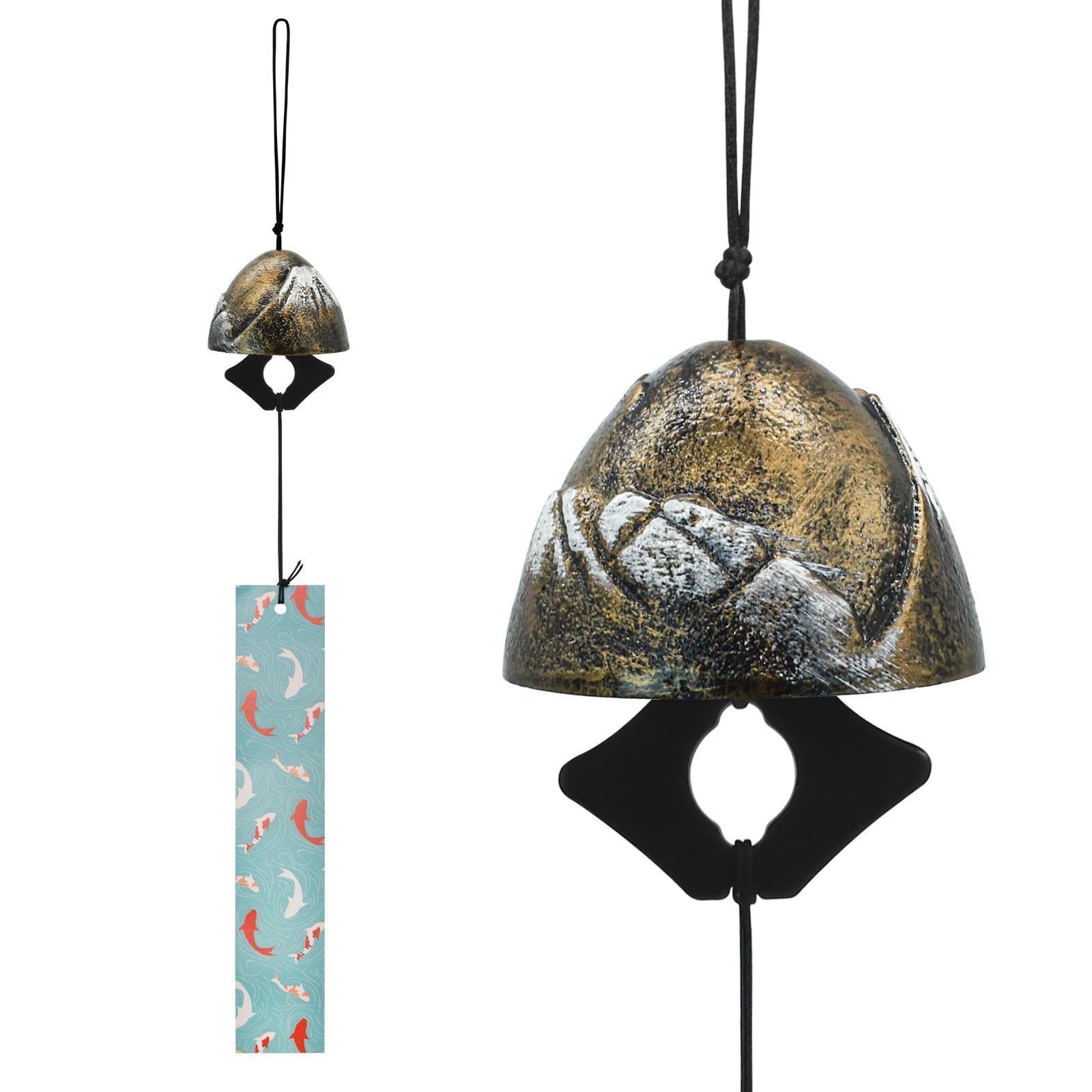 MrMrKura 南部鉄器 風鈴 富士山 鋳鉄製 ウィンドチャイム 鉄風鈴 短冊付き 鉄器 澄んだ音 釣鐘 夏の風物語 伝統工芸 手作り インテリア プレゼント ギフト (ブロンズ)