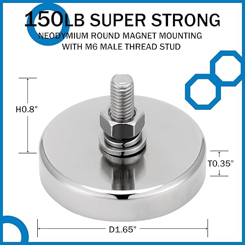 Miniatura 2 de Therwen 10 imanes redondos de neodimio de 150 libras con perno roscado macho M6, imanes resistentes con tuerca y arandela para iluminación, cámara,