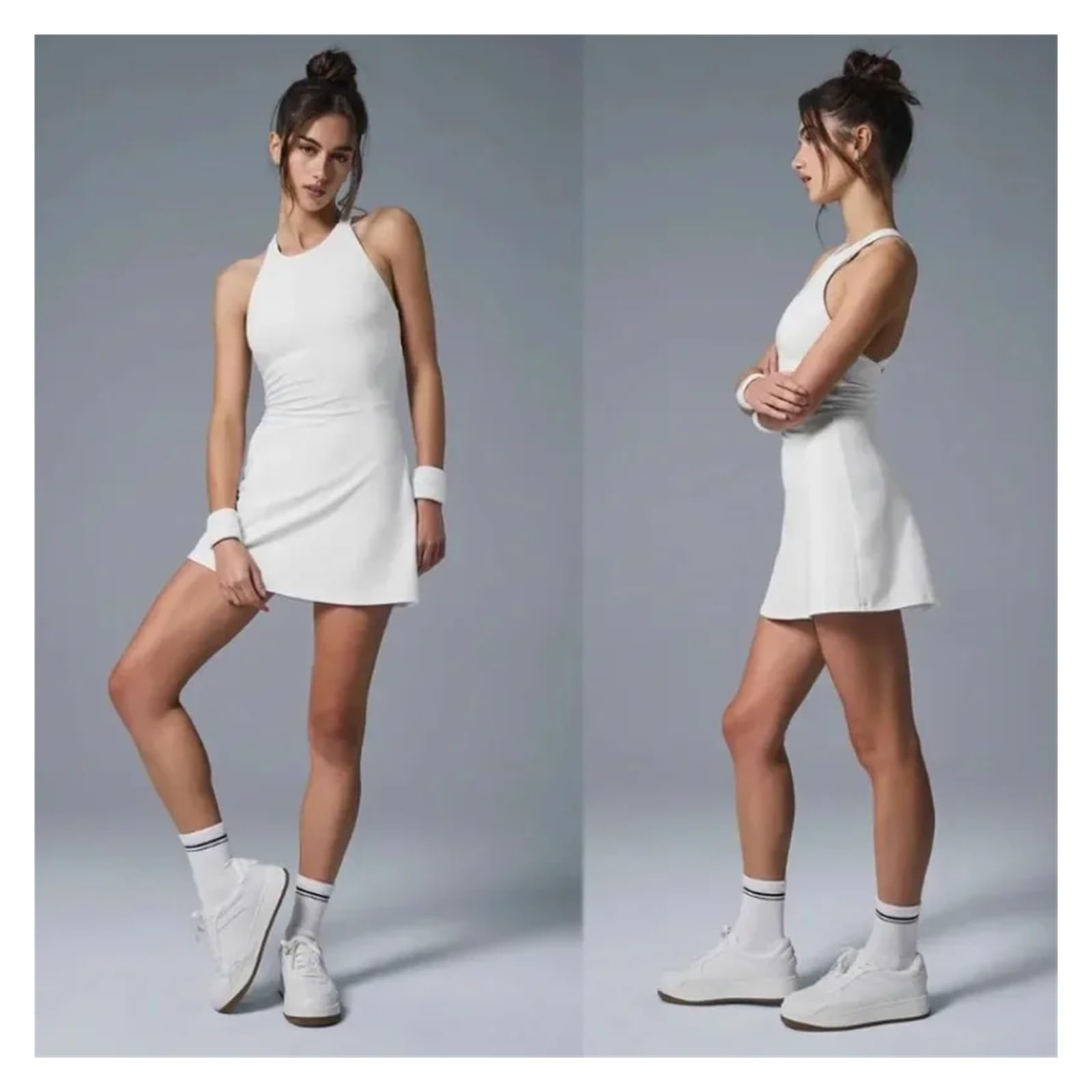 Vestido Tenis Mujer Falda Suave cómoda de la Yoga de los Deportes de la Tela del Cuello Alto construida en Vestido del Tenis de los Pantalones Cortos(White,M)