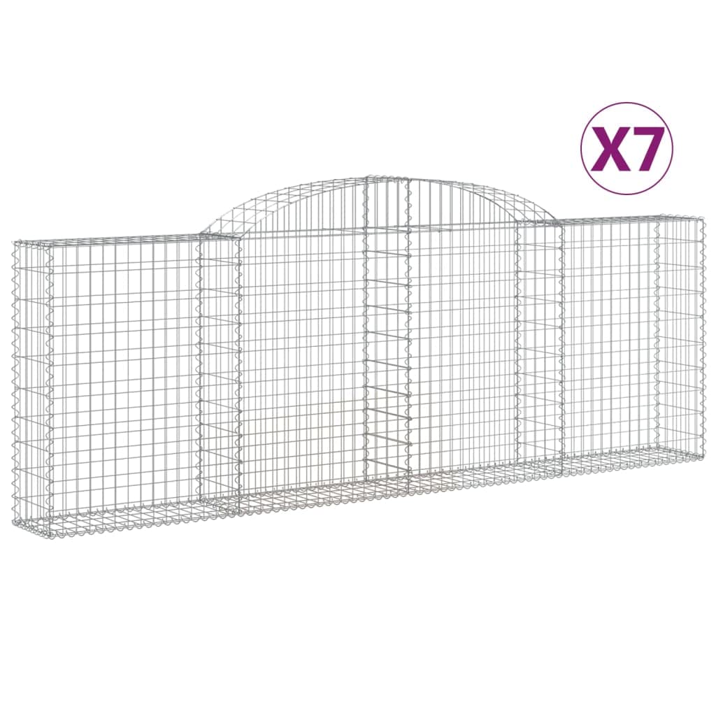 Kosze gabionowe łukowe 7 szt. 300 x 30 x 100/120 cm Żelazo ocynkowane żelazo, dekoracyjne bariery dźwiękochłonne do ogrodu ze wzmocnionymi haczykami, średnica drutu 3,5 mm