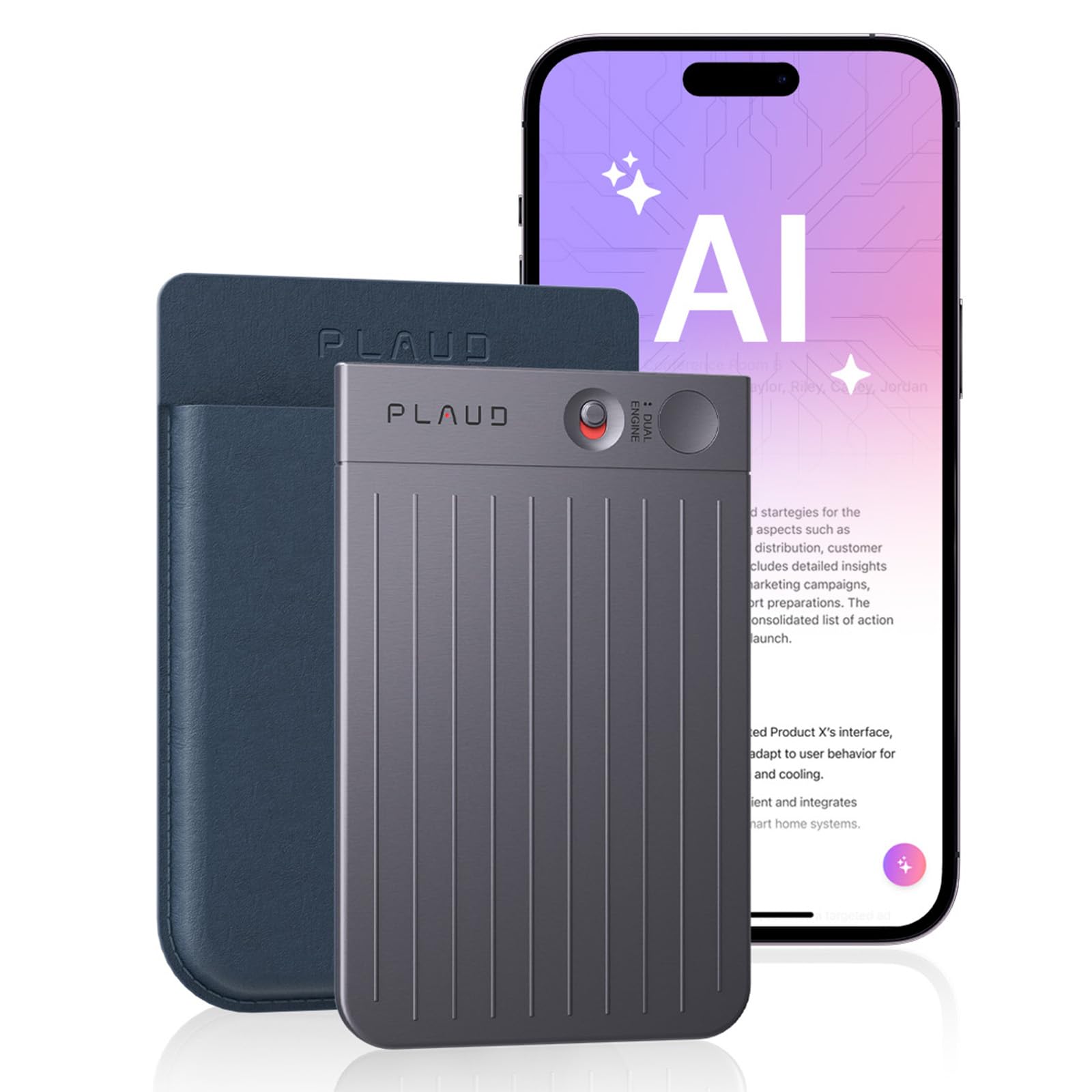 Plaud Note AI Voice Recorder Device/Dictaphone w/Case App Control AI Transcribe & Summarize Support 112 Languages 64GB Digital Audio Recorder for Lectures Meetings Calls (Black Note & Dark Blue Case)