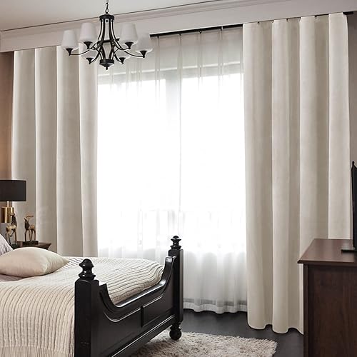 Miniatura 6 de HOMEIDEAS Cortinas opacas de terciopelo beige, 52 x 63 pulgadas, oscurecimiento de la habitación, con aislamiento térmico y ojales, cortinas de