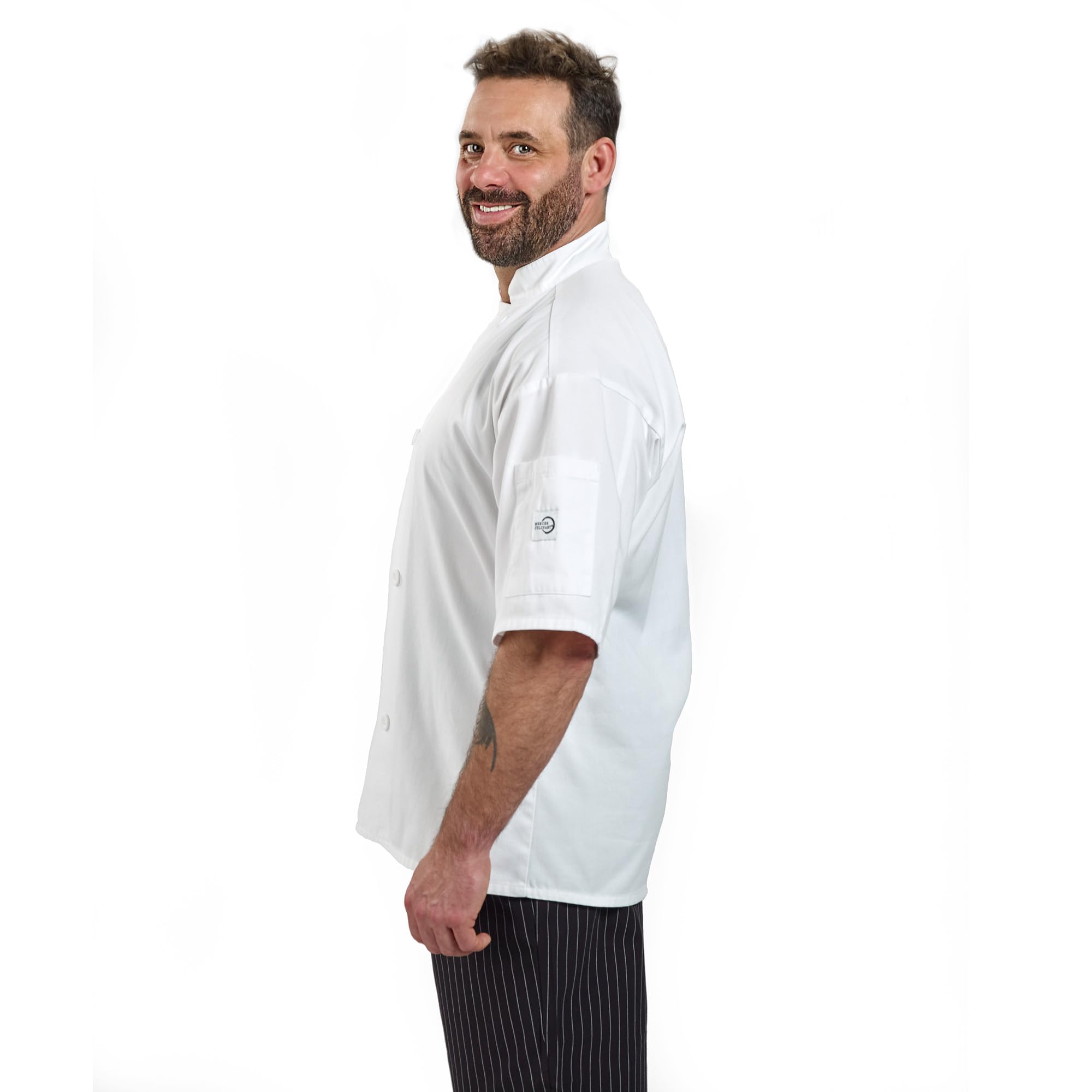 Mercer Culinary Millennia Unisex Kochjacke Kurzarm mit traditionellen Knöpfen