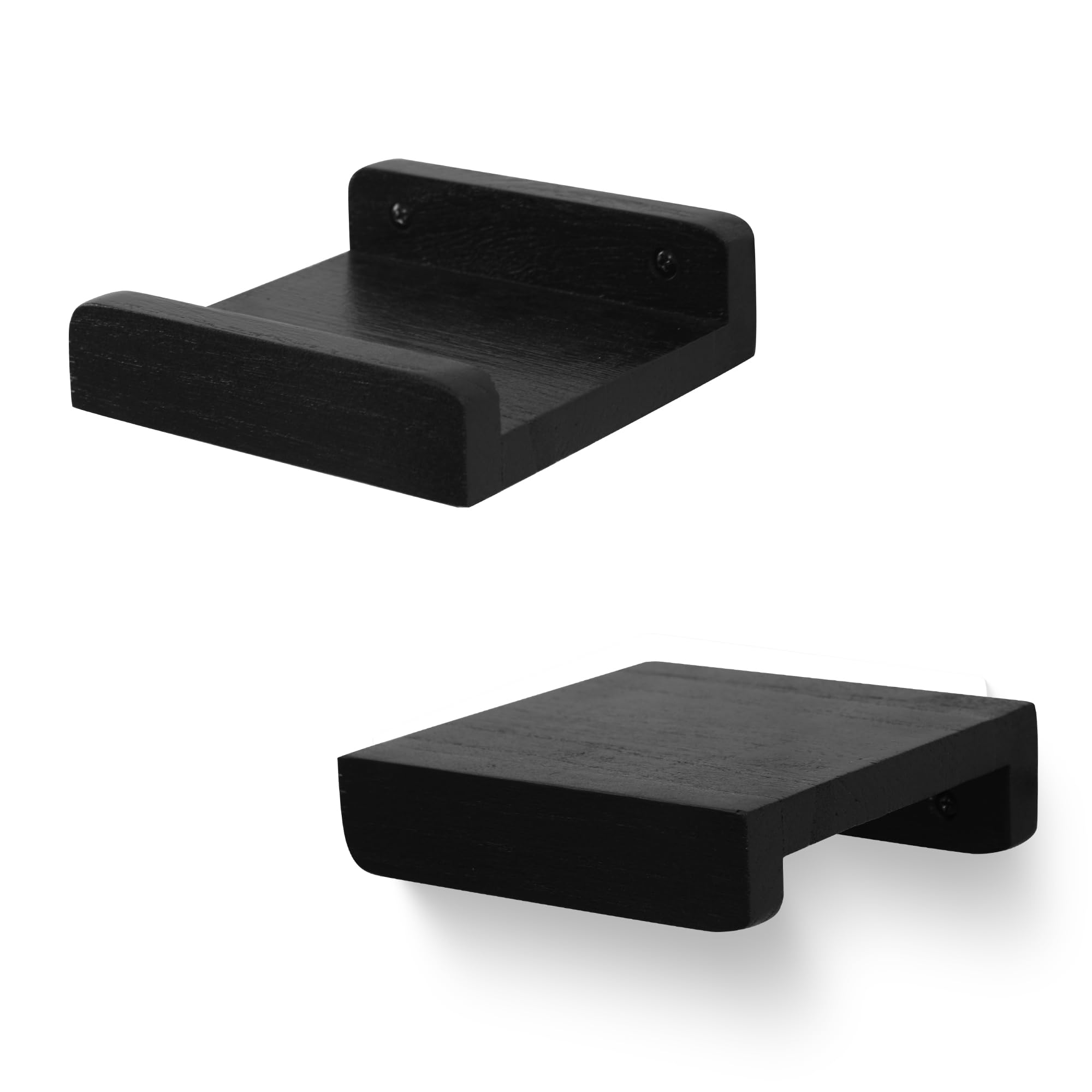 PHOENANCEE Solid Wood, 13cm Small Wall Picture Shelves Ledge, Rustic Wood Floating Shelf, Decorative Display Photo Racks For Living Room, Kitchen, Bedroom, Kitchen, Books, Set of 2, Rustic Black — image 1