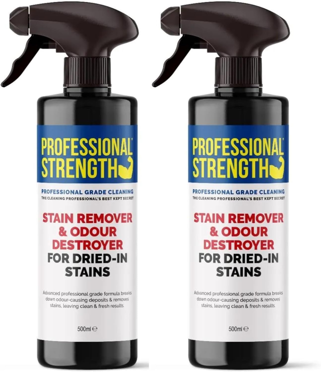 Professional Strength Dried-In Stain Remover 500 ml (Pack of 2) – Enzyme Based Cleaner – Safe For Clothes, Upholstery, Carpets And Mattresses