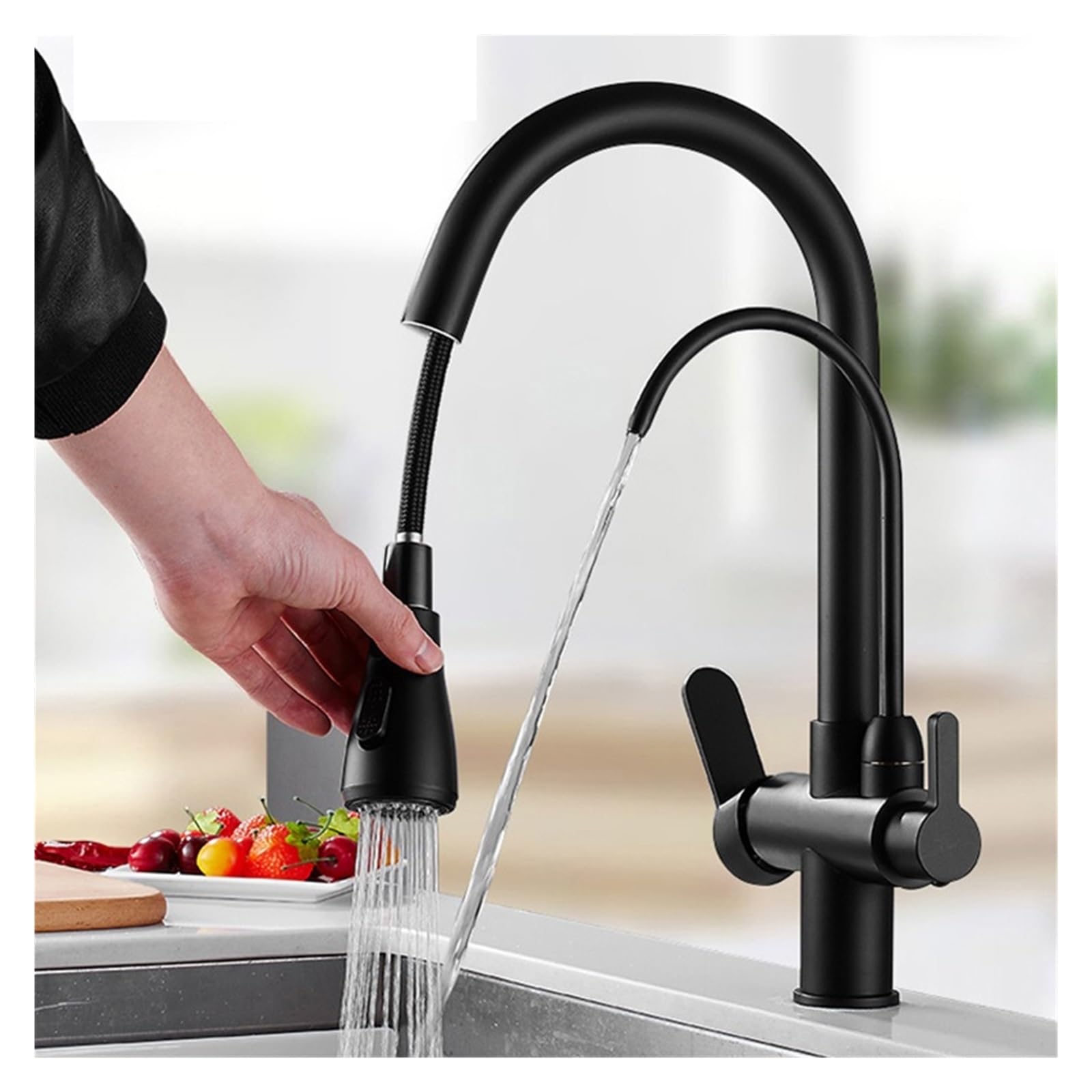 Grifos mezcladores para Fregadero Grifo de Cocina extraíble Giratorio 360 Grados Mezclador Moderno Negro y Dorado Agua Caliente/fría Pura el hogar Restaurante.