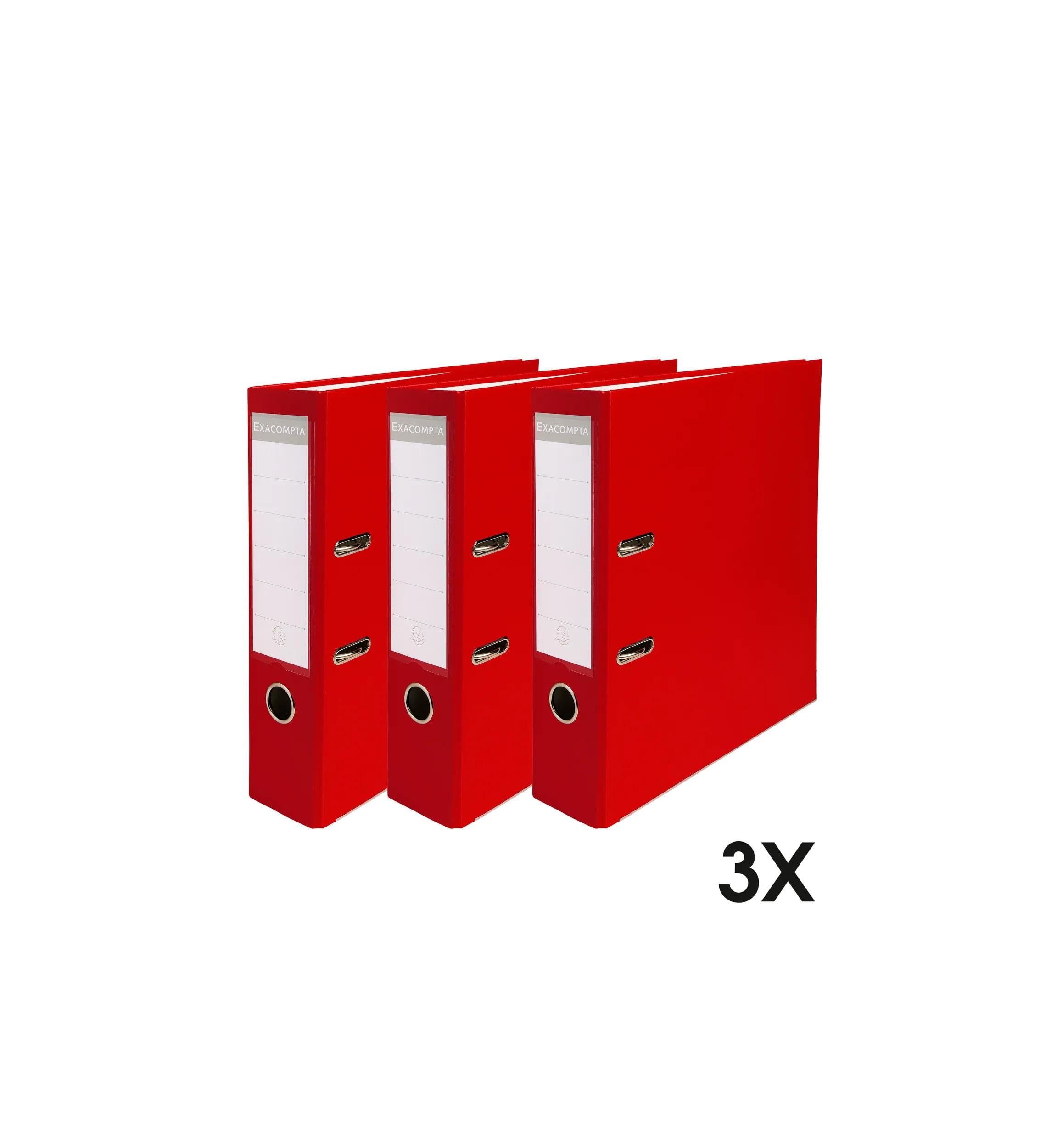 Exacompta - Ref. 918403SE – Karton mit 4 x 3 Aktenordnern, Rücken 80 mm, A4-Format, außen aus Polypropylen, innen Papier, Rot