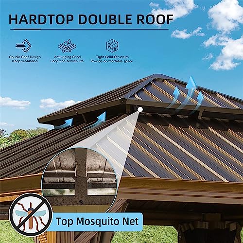TREATLIFE HOME Durable 12'x12' Hardtop Gazebo for Outdoor Spaces, Wooden Coated Aluminum Frame, Double Roof Canopy with Curtains and Netting - Image 5