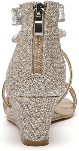 Miniatura 6 de kkdom Sandalias de tacón grueso con cremallera y puntera abierta para mujer, zapatos brillantes de tacón bajo