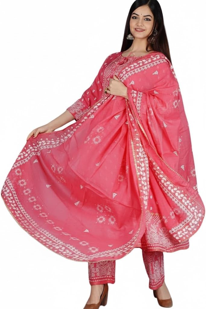 Kurta Set for Women 3 Piece Ethnic Suit with Dupatta | Indian Dress Party Wear Outfit | Rayon Kurti Set