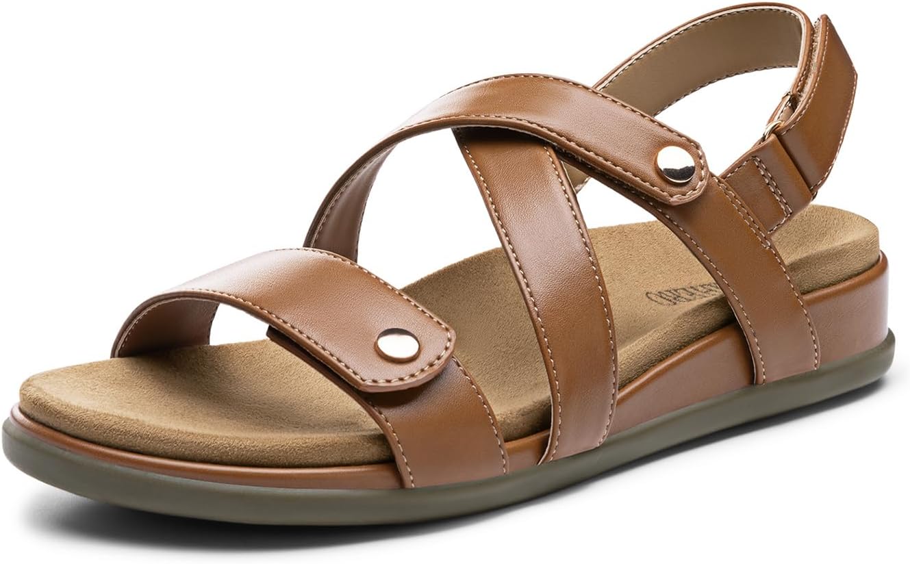 Rihero Women's Comfortable Orthopedic Arch Support Sandals Summer Casual Open Toe Walking Flat Sandals with Adjustable Strap