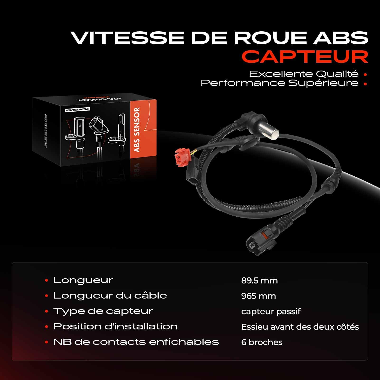 Frankberg Capteur ABS 2-Pôles Compatible avec A4 8D2 P.a.s.s.a.t Variant 3B5 P.a.s.s.a.t Variant 3B6 A4 Avant 8D5 P.a.s.s.a.t 3B2 Remplacer#