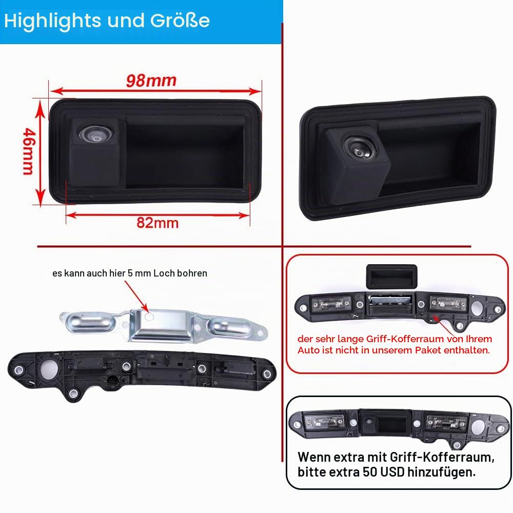Auto Kofferraum Griff Kamera Replacement for VW Golf Plus MK5 Jetta III V Touran 1T GP 1T2 Passat 3C B6 C3 Variant Wagon wasserdicht Nachtsicht Auto Rückansicht Kamera Einparkhilfe