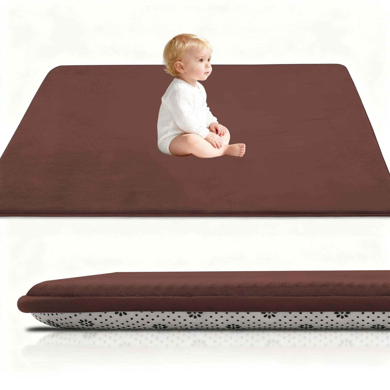Stqyeiw 3cm Dicke Krabbelmatte Baby, Spielmatte Baby 70 x 130 cm Braun Teppich für Kinderzimmer mit Memory-Schaum, Rutschfester Unterseite Krabbeldecke, Kinderteppich, spielteppich Kinder