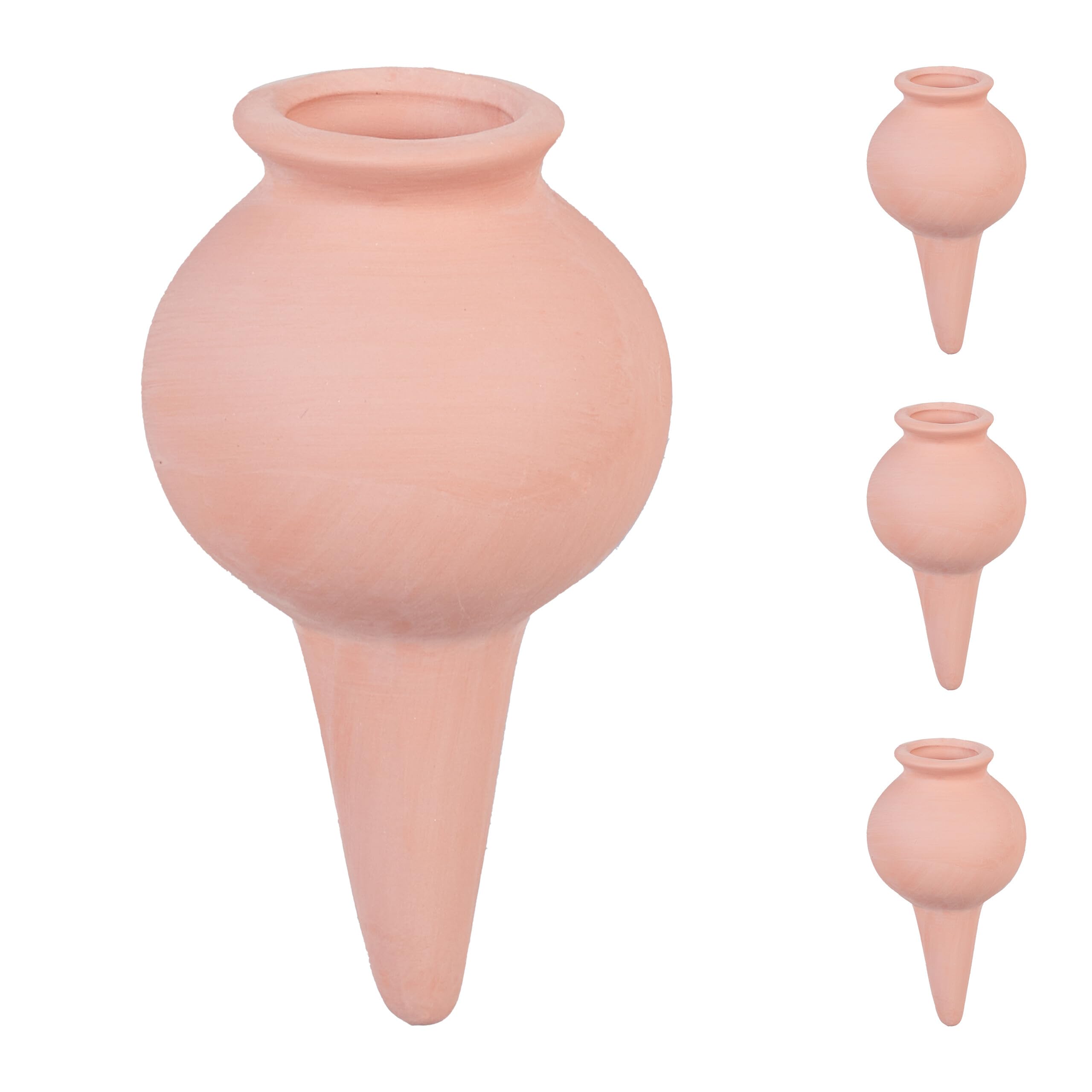 Relaxdays Picos de Riego con Forma de Vasijas, Set de 4, Autorriego para Plantas de Interior y Balcón, 12x6cm, Terracota