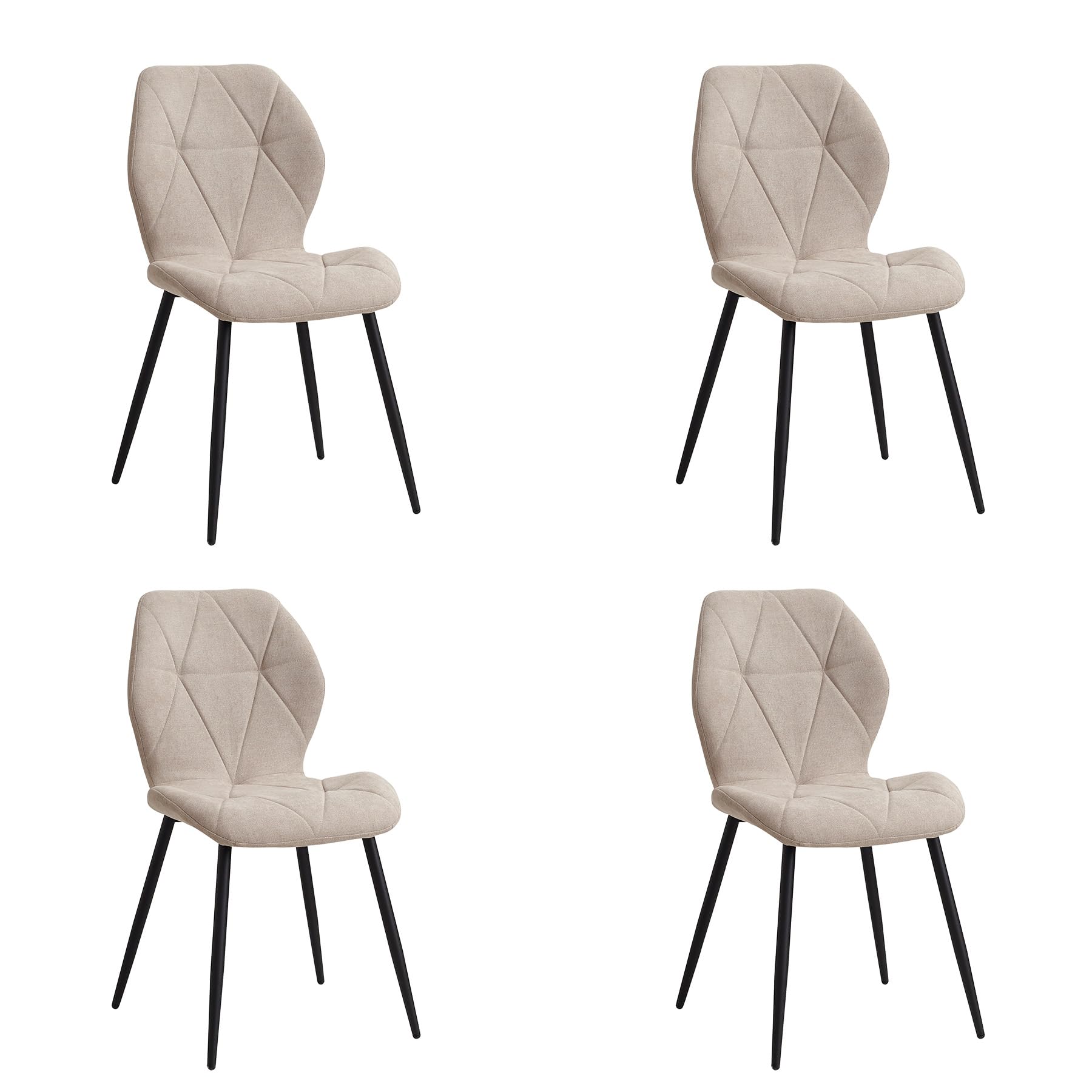 Juego de 4 Sillas de Comedor sin Reposabrazos, Tapizadas en Lino con Respaldo de Rombos, Sillas Modernas con Patas de Metal, Sillas Auxiliares para Cocina y Comedor, Ahorra Espacio, Caqui