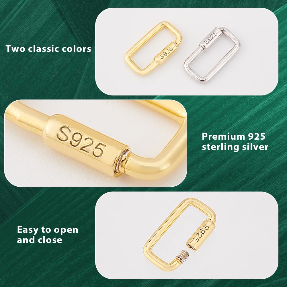 AHANDMAKER 2 pezzi di chiusura a moschettone rettangolare con vite in argento sterling, chiusura a moschettone, chiusura a clip, gancio rapido