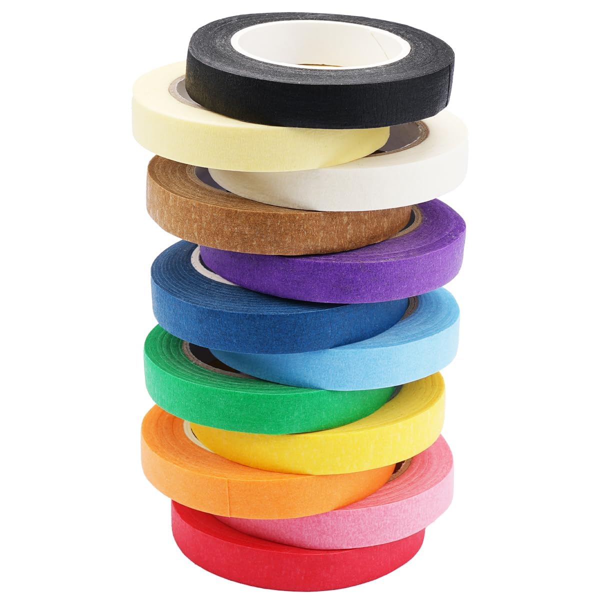 12 Rolls Colored Masking Tape,13m×10mm Colourful Adhesive Tape,Removable Colorful Craft Tape,Residue-Free & Writable Rainbow Painting Tape for DIY Scrapbooking Crafts,Labeling and Party Decorations