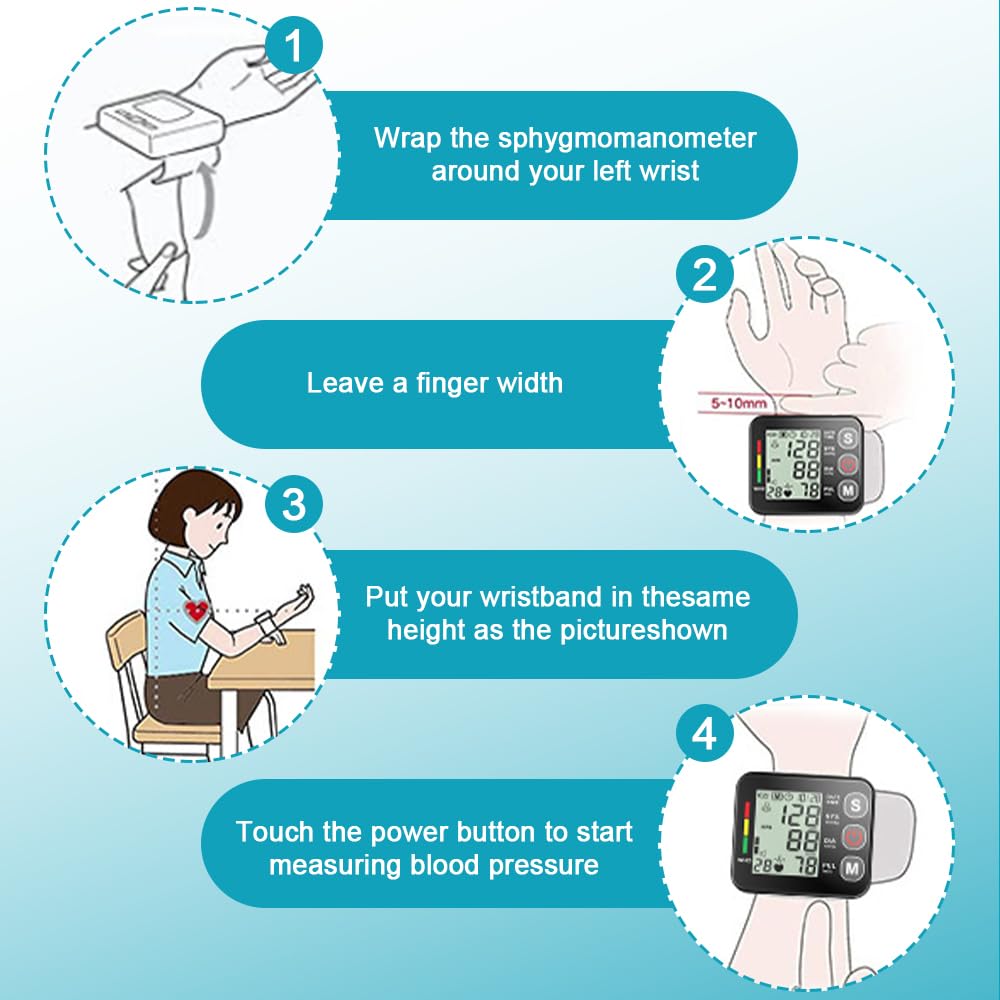 Tensiómetro de Muñeca, Tensiometro Muñeca con Pantalla Grande, Portátil Aparelho de Medir Tensão Arterial, Wrist Blood Pressure Monitor para Uso Doméstico o Al Aire Libre (Negro)