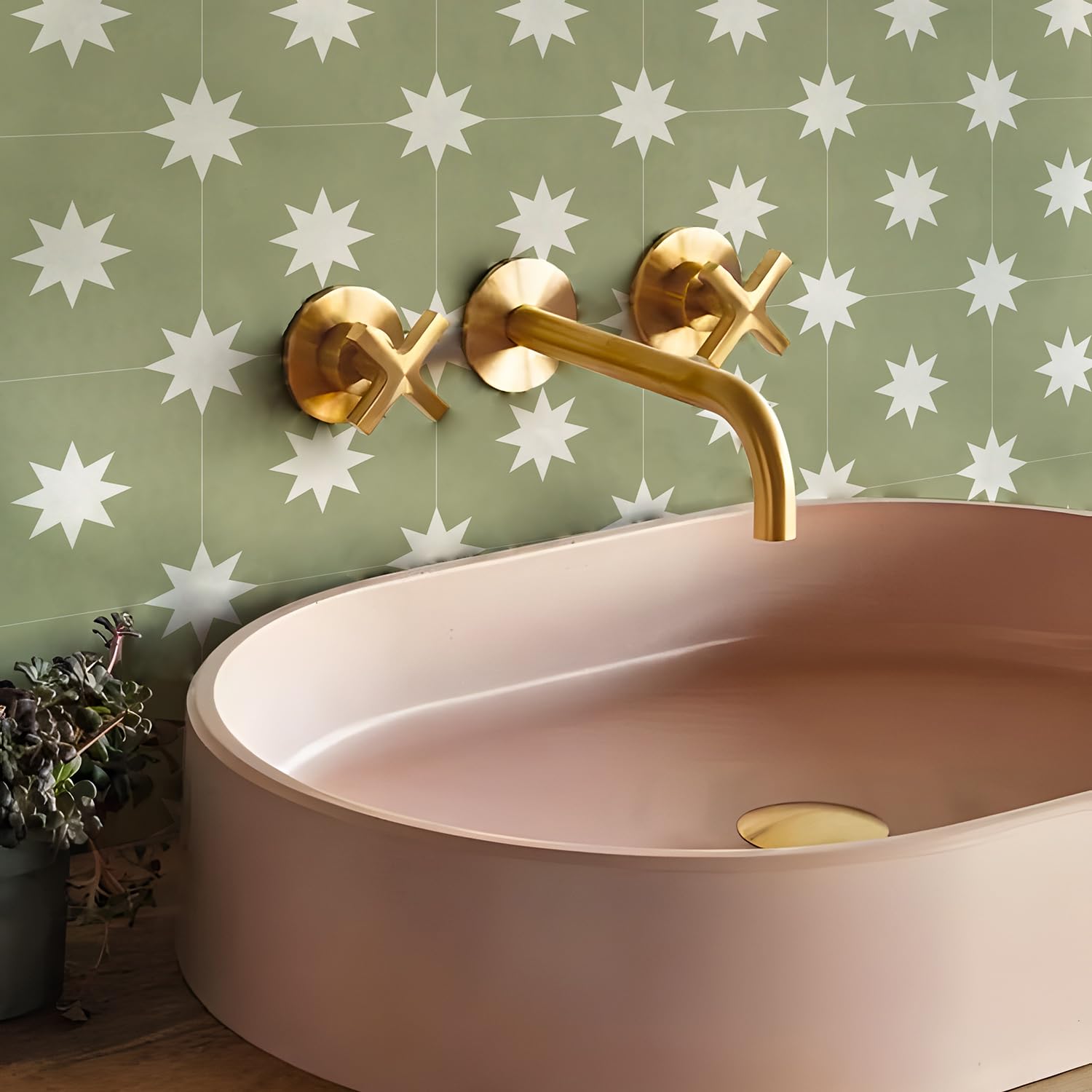 Alwayspon Tile Sticker, Sage Green Self Adhesive Stick on Tiles Transfer Sticker for Bathroom Kitchen, Splashback, Peel and Stick Vinyl Floor Wall Tiles Sticker, 10PcsX15cm/6inch