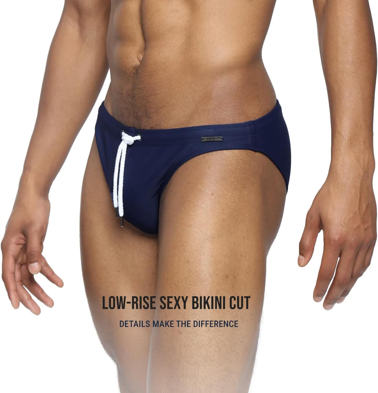 parke & ronen Men’s Solid Blade Bikini Swim Brief – High Cut Sides Low Rise Waist Designer Swimwear with Contoured Pouch
