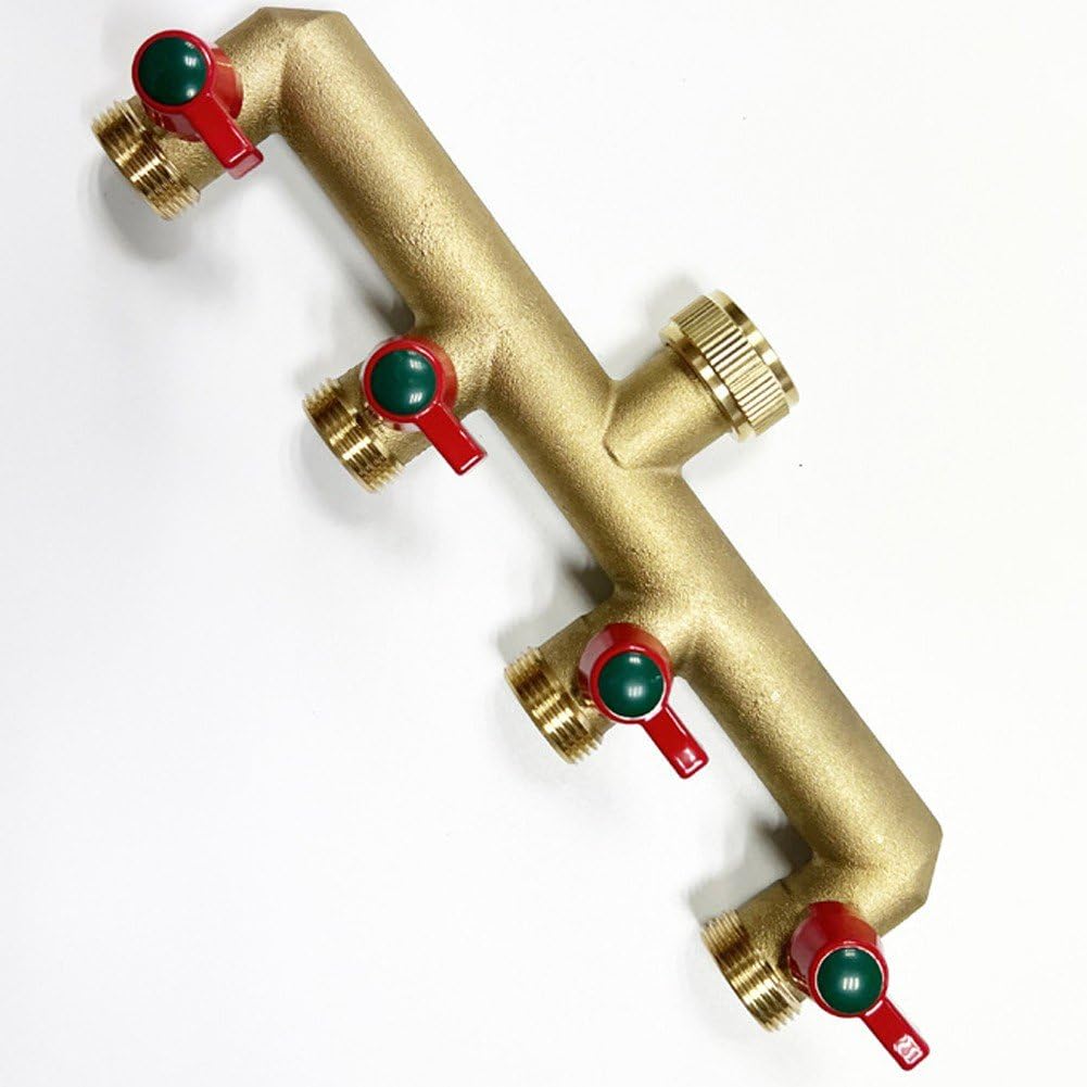 Sdoppiatore per Tubo Giardino in Ottone Massiccio, Distributore per Rubinetto 'Acqua in Ottone a 4 Vie, Raccordo Rapido per Tubo Giardino a Prova di Perdite (3/4 di Pollice)