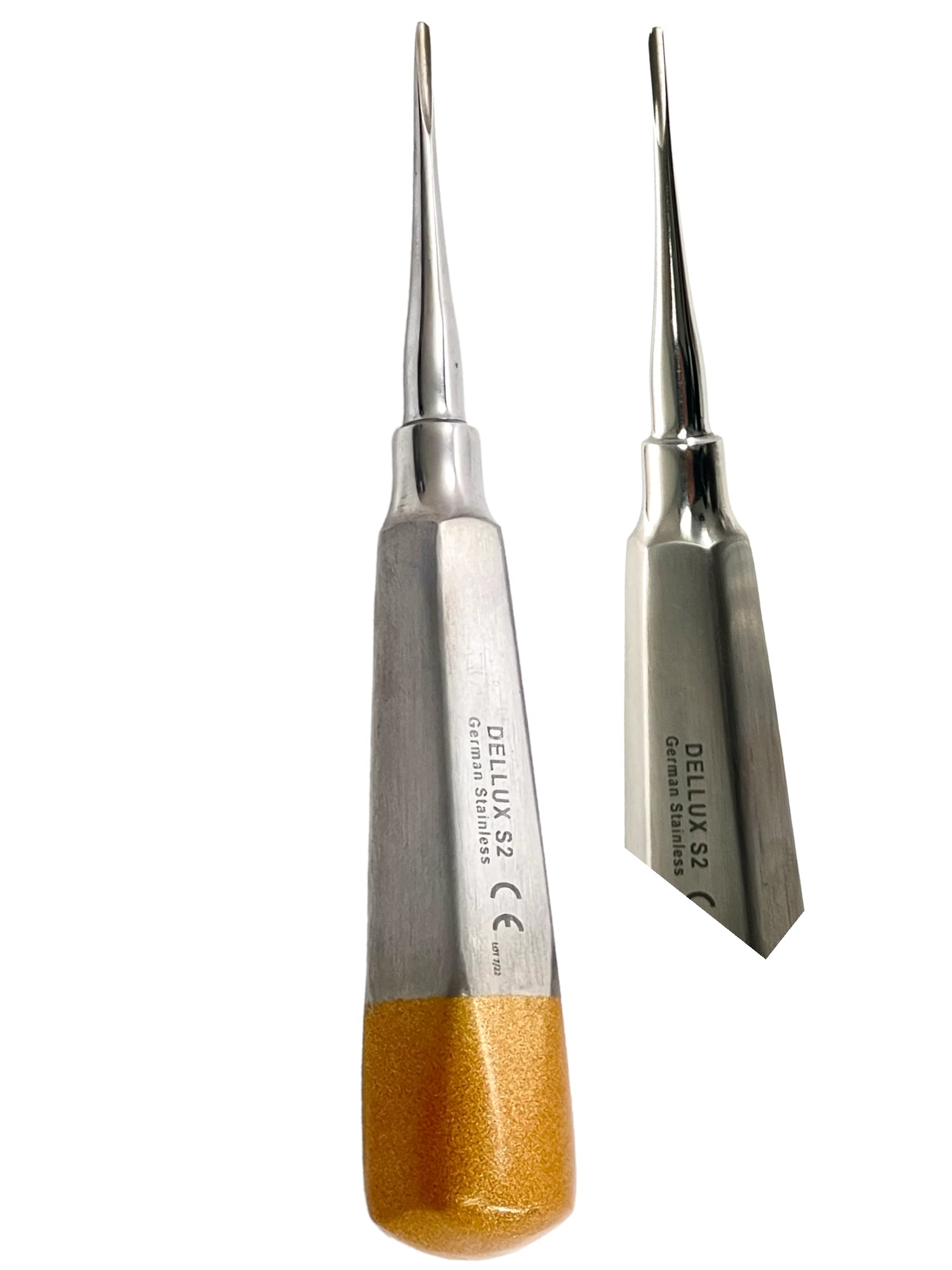 ArtLaB-Dental Luxating Elevator Dental Root Elevators Straight Curved Tip-Periotome Luxating Elevator Apical Root Dental Elavators Extracting Extraction (Elevator STR 2MM Gold)
