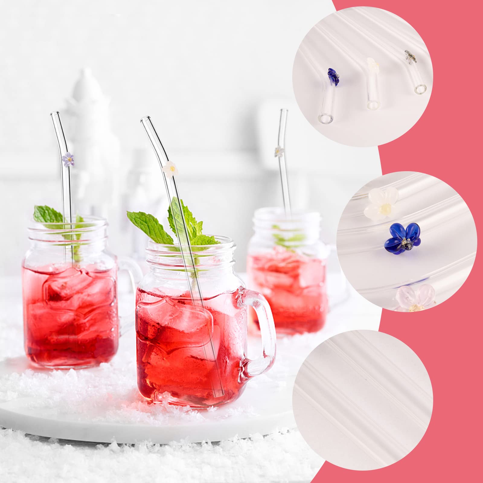 6 Stück Glasstrohhalme Wiederverwendbar – 3 Gebogen & 3 Gerade, 20 Cm, Mit Reinigungsbürsten, Spülmaschinenfest