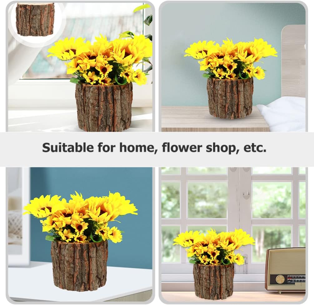 Yardwe 3pcs Wooden Pots Bark with Tree Trunk Pattern Rustic Planter Small Plants Vase Desktop Pen Holder for Indoor Home Decor 10cm
