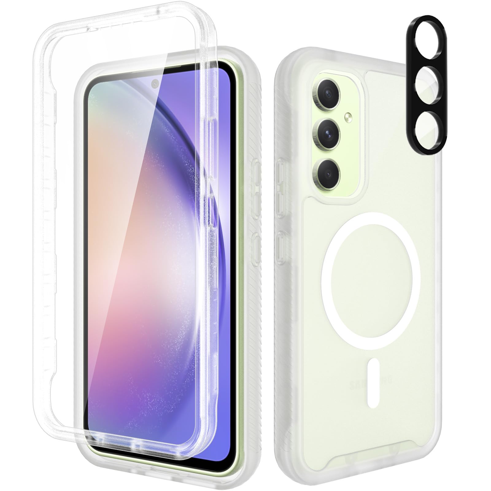 Leedia Handyhülle für Galaxy A54 Hülle 360 Grad Schutz Magnetisch Matt Weiß | Stoßfest Ganzkörper Case Transluzent Rückseite mit Eingebautem Displayschutz Komplett Schutzhülle für Samsung Galaxy A54 5G