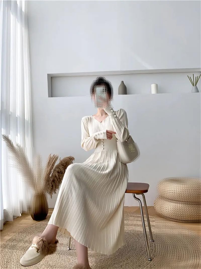 Vestito da donna in maglia vintage per autunno inverno O collo a maniche lunghe pullover abiti da festa