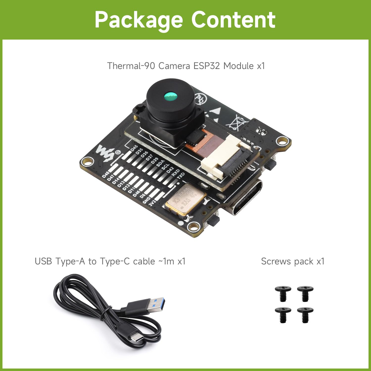 Waveshare ESP32-S3 Infrared Wireless IR Thermal Imaging Camera Module, Type-C Port, 80x62 Array Pixels Wide Angle Version 90 ° Field of View Angle