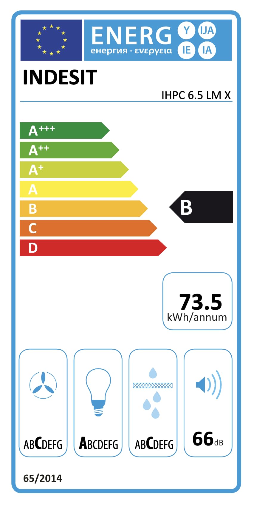 Indesit IHPC 6.5 LM X cappa aspirante 603 m³/h Cappa aspirante a parete Acciaio inossidabile B
