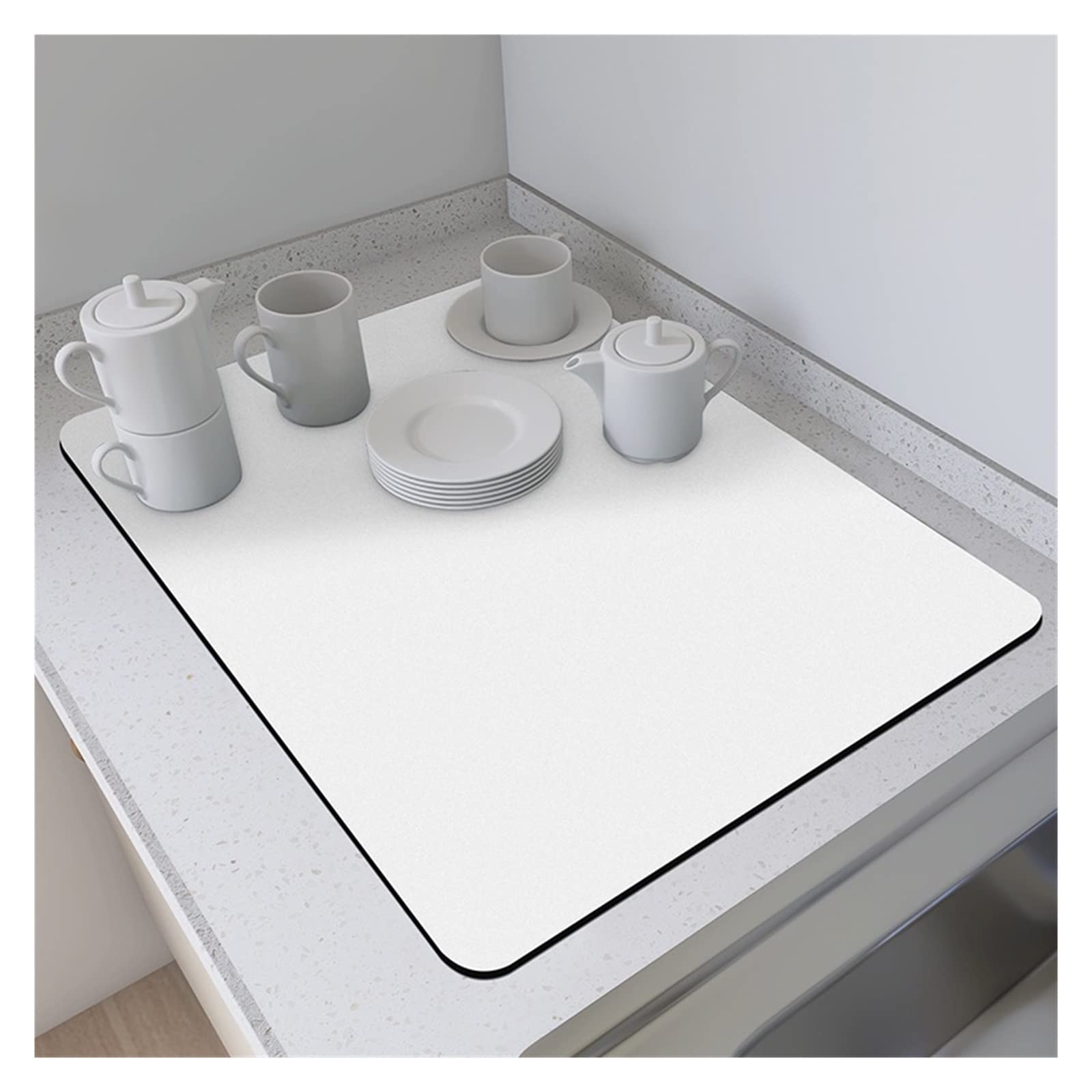 BASICF FGAQLUK Kitchen Super Absorbent Draining Mat,Dish Drying Mat For Counter,Non-slip Absorbent Rubber, Coffee Machine Mat Counter Protector For Kitchen, Dining Table, Bathroom(White,50 * 60cm)