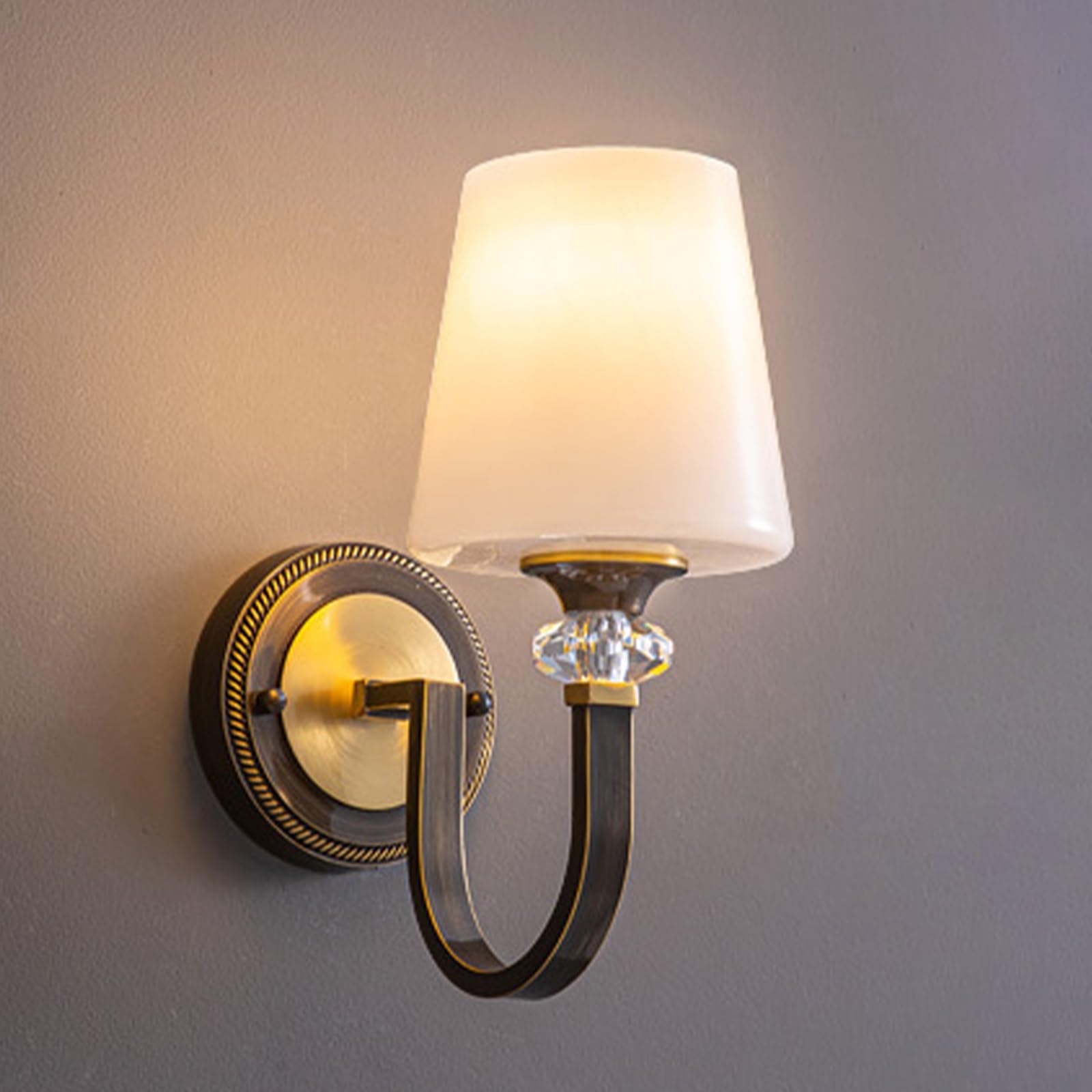 SXWNBIFH American Style Copper Wall Sconce, Classic Vintage Style Wall Lamp with Frosted Glass Shade, E27 Hardwired Wall Light Fixture for Bedroom Living Room Bathroom Hallway(Black)