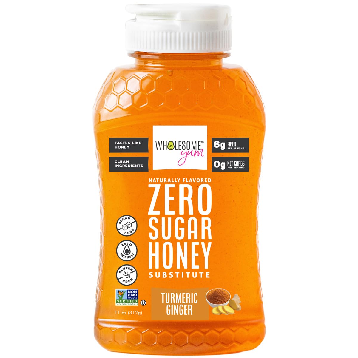 Wholesome Yum Turmeric Ginger Zero Sugar Honey Substitute (Keto) - Natural Sugar Free Honey Alternative With Monk Fruit & Allulose - 0 Net Carbs, Non-GMO, Gluten Free, No Aftertaste (11 oz)