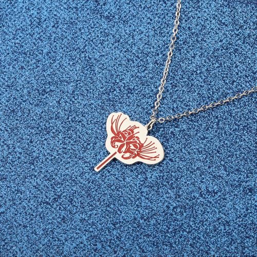 Image of WUSUANED Red Spider Lily Necklace Herb Flowering Jewelry Lilys Flower Gift Plant Lover Gift